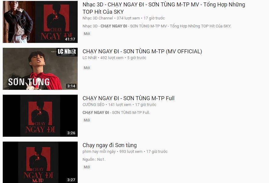 MV Chạy ngay đi của Sơn Tùng: Chưa xuất hiện đã có hàng loạt MV giả mạo MV Chạy ngay đi của Sơn Tùng: Chưa xuất hiện đã có hàng loạt MV giả mạo